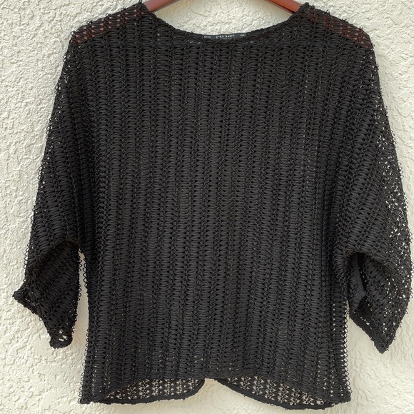 Zara black open crochet top 3/4 sleeves XS - Picture 6 of 6